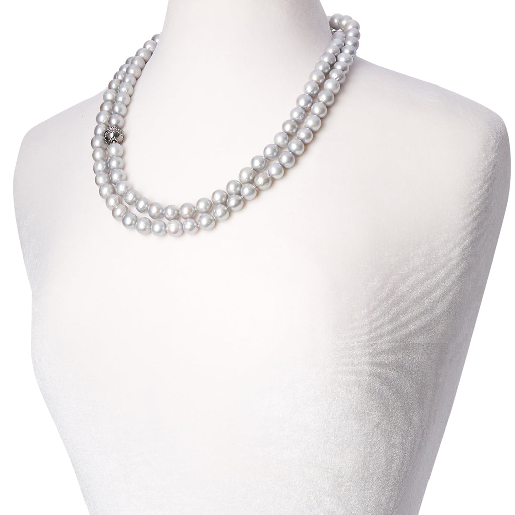 Gray Pearl Opera Gunmetal Necklace