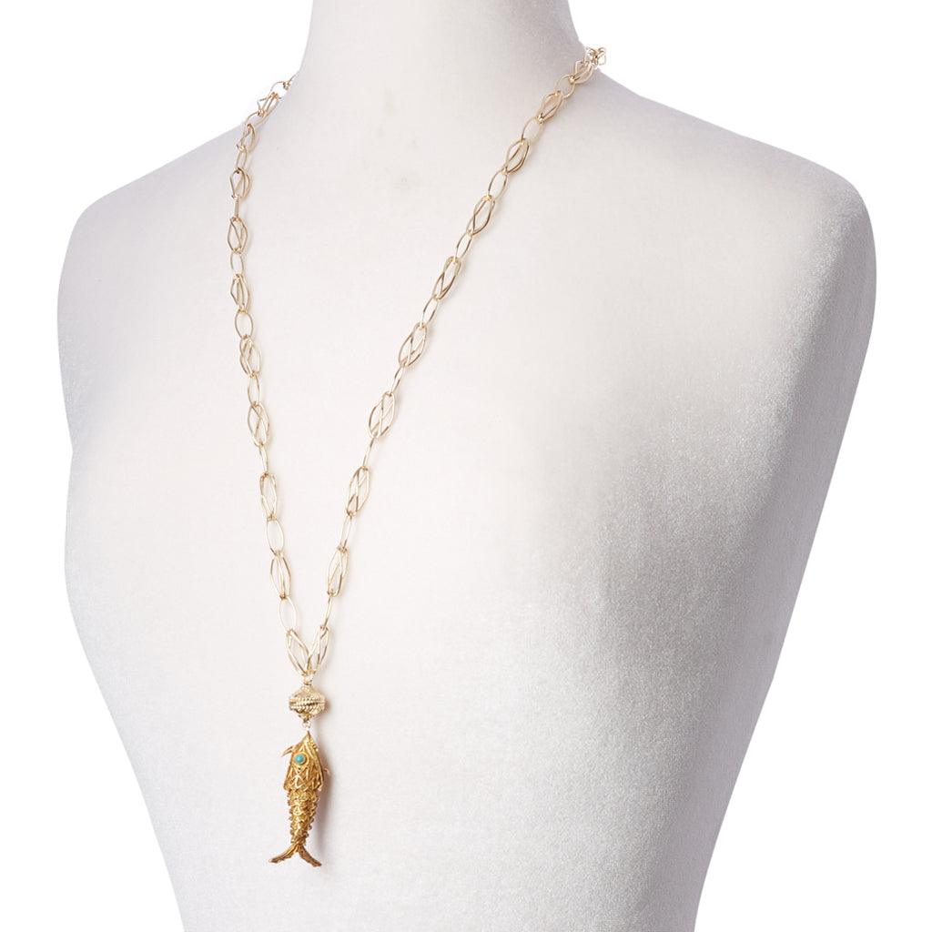 Vermeil and Turquoise Articulate Fish Tag