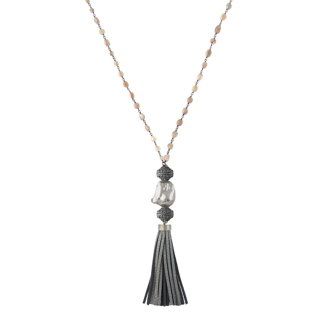 Tumbled Moonstone & Chain Gunmetal Necklace