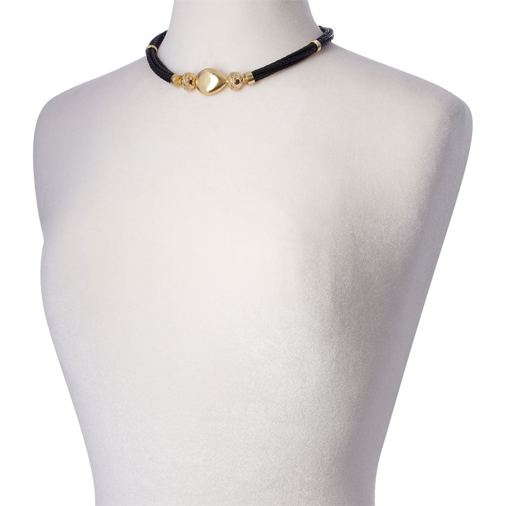 Aspen Braided Leather Black Necklace