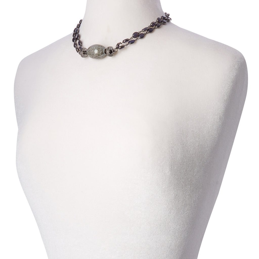 Tanzanite Double Strand Gunmetal Necklace