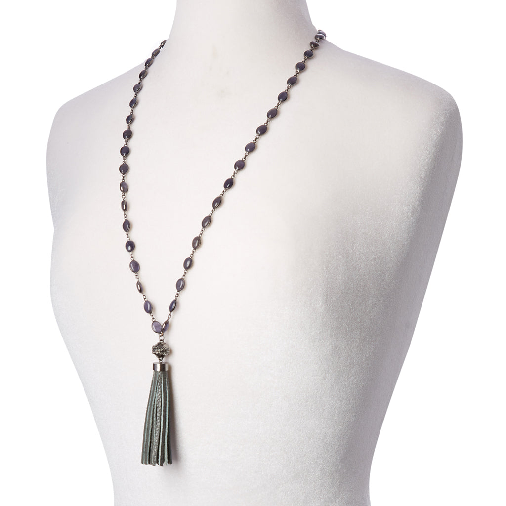 Tanzanite Double Strand Gunmetal Necklace