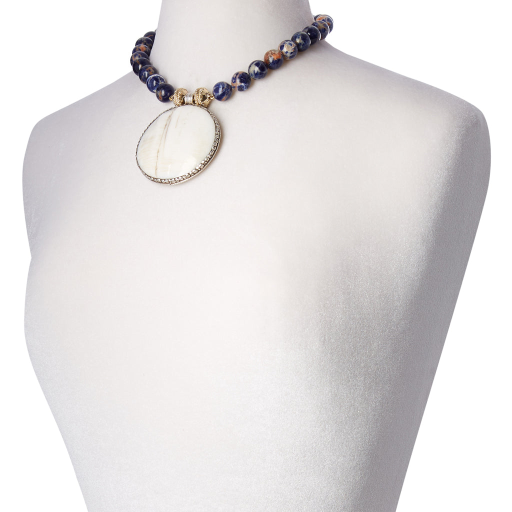 Victoire Orange and Blue Sodalite 14mm Necklace