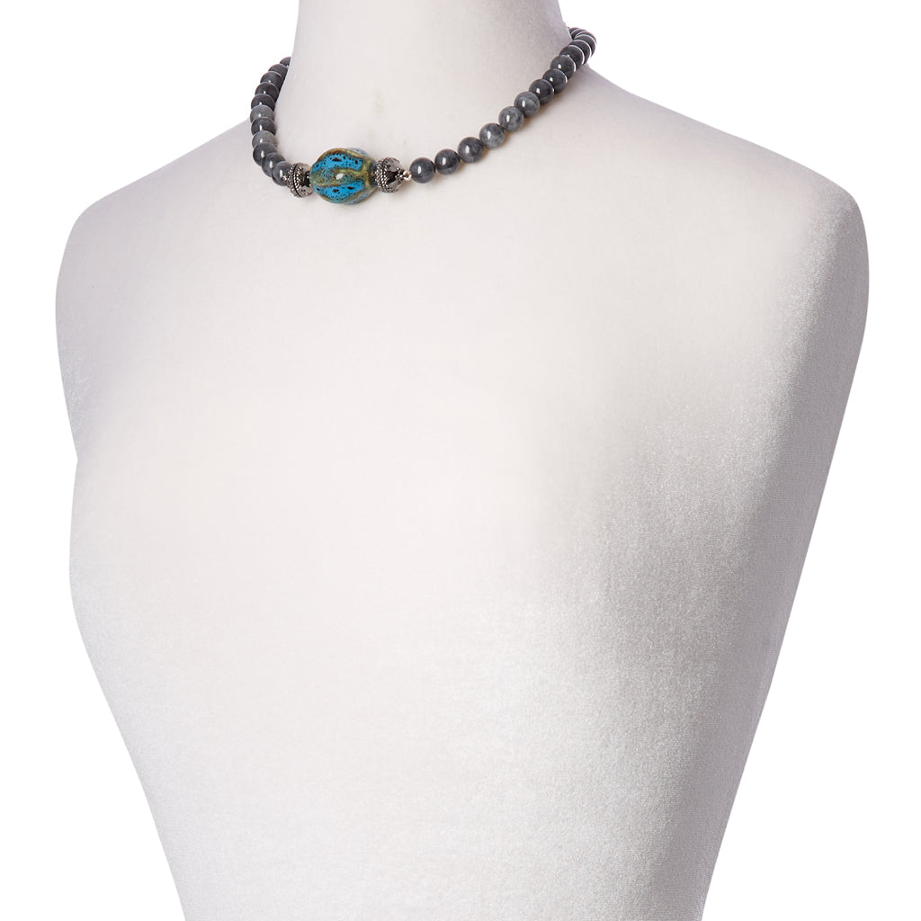Victoire Black Jade 10mm Gunmetal Necklace