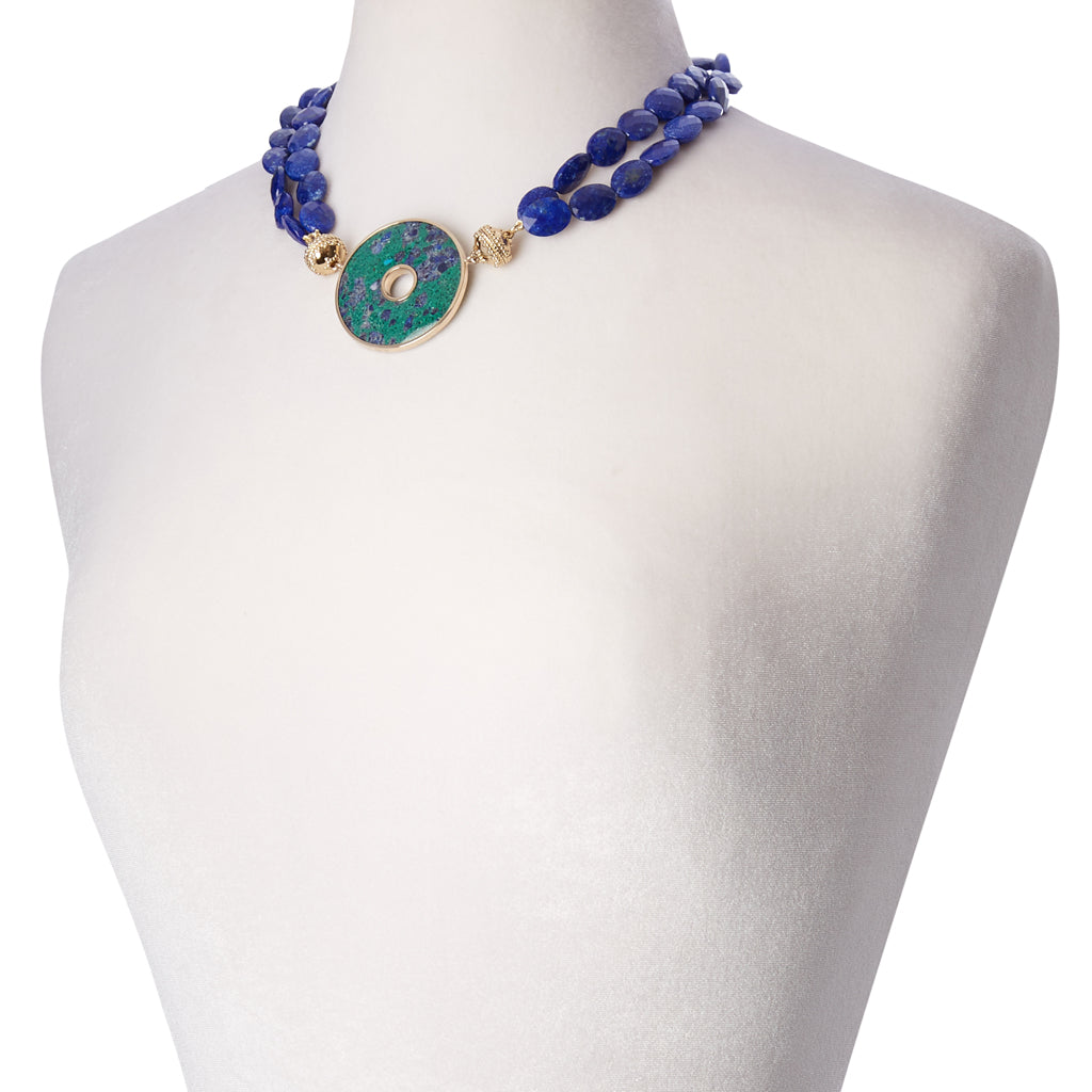 Nancy Oval Lapis Double Strand Necklace