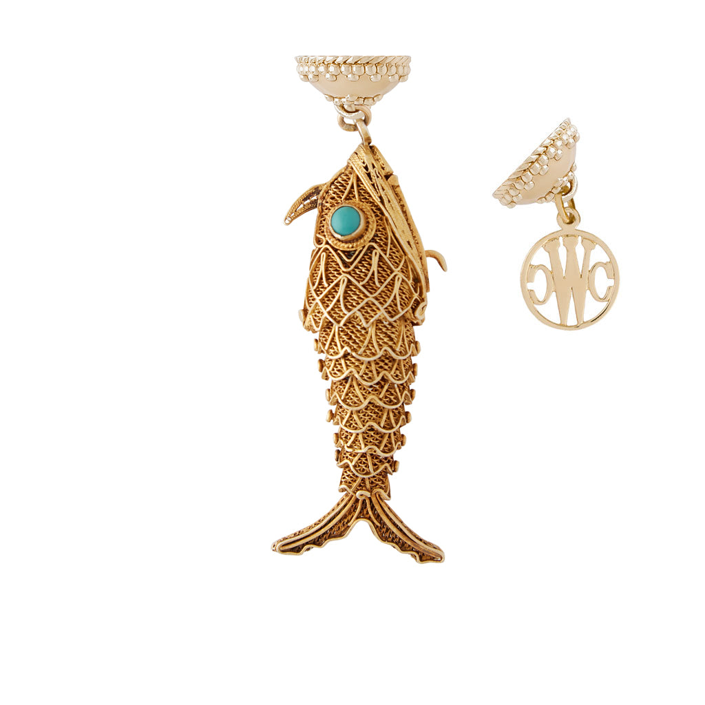 Vermeil and Turquoise Articulate Fish Tag