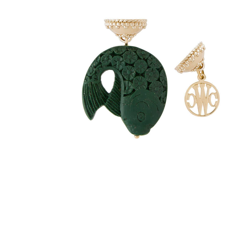 Green Cinnabar Carved Fish Tag