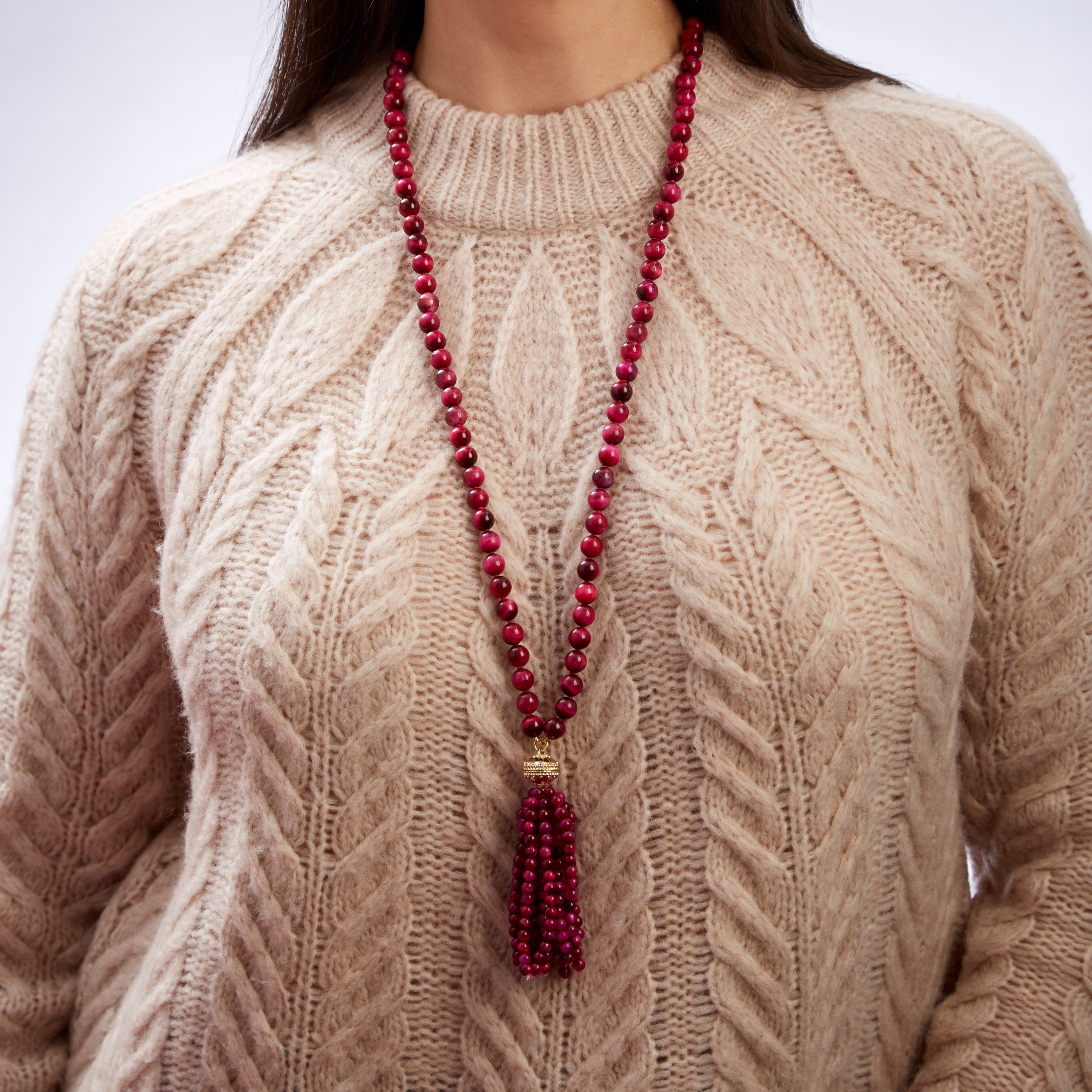 Victoire Pink Tiger's Eye 8mm Double Strand Necklace