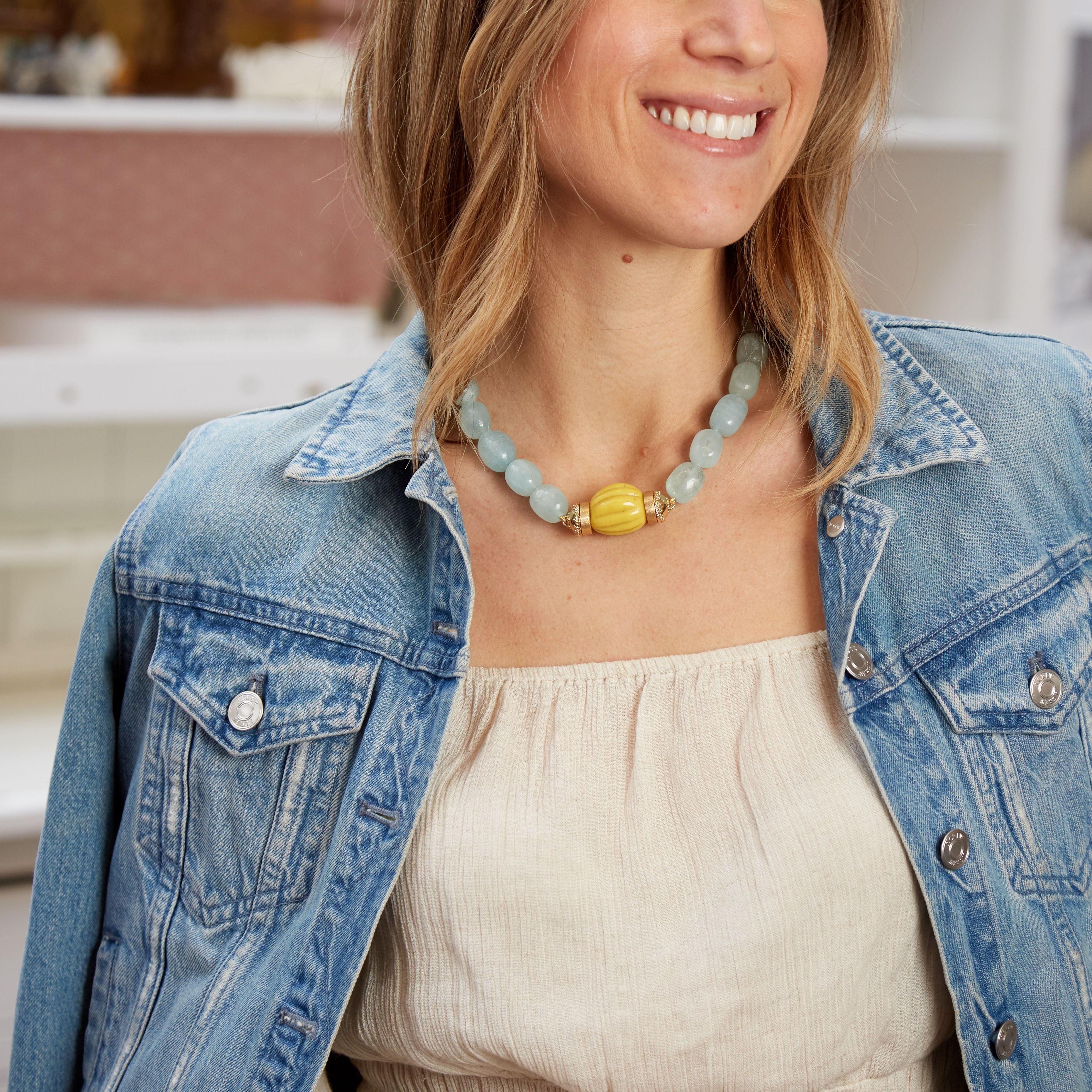 Helen Tumbled Aqua Necklace