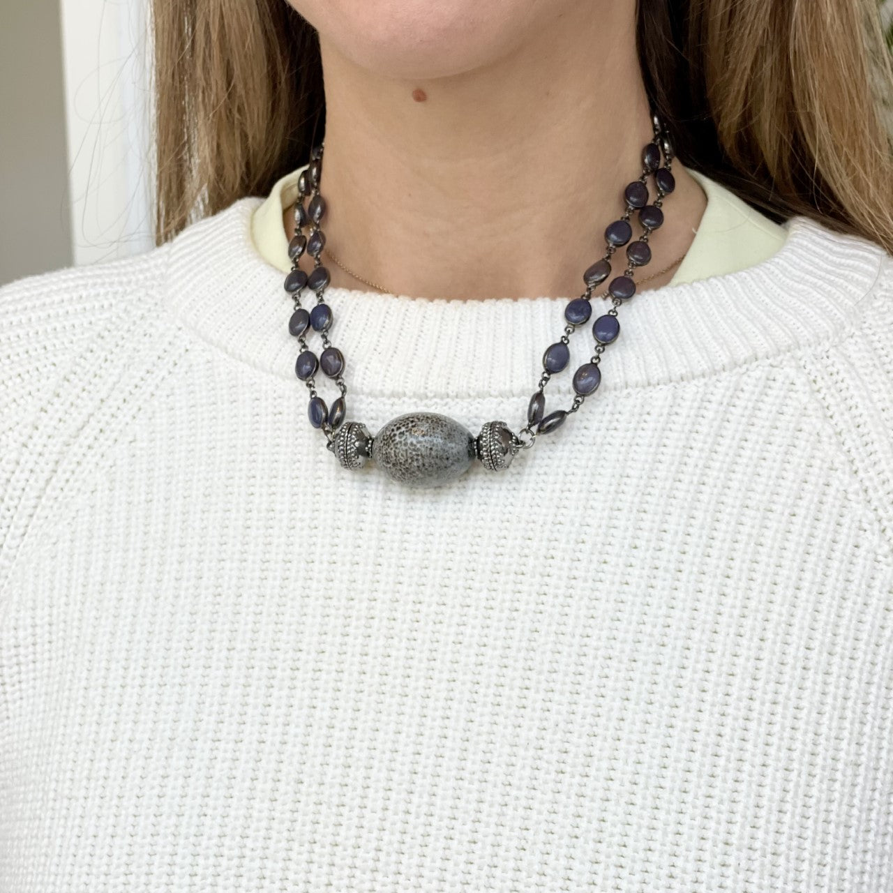 Tanzanite Double Strand Gunmetal Necklace