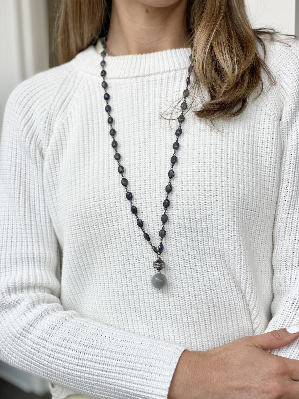 Tanzanite Double Strand Gunmetal Necklace