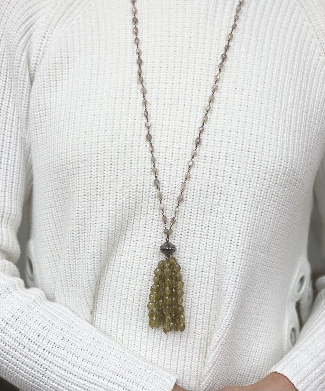 Tumbled Moonstone & Chain Gunmetal Necklace